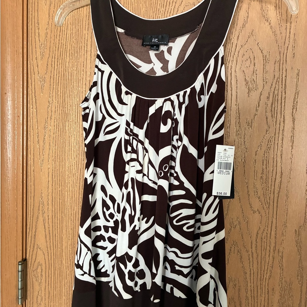 Iz Byer Brown and White Patterned Tank Top